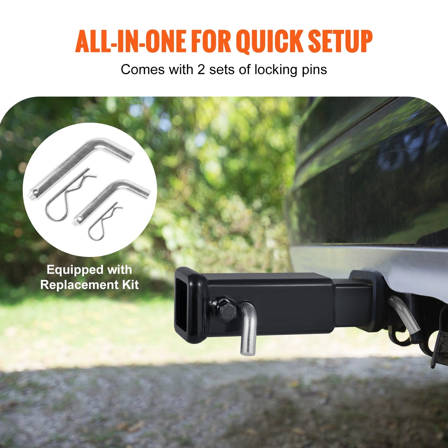 VEVOR Trailer Hitch Extender, Fits for 2" Receiver Hitch Adapter, Trailer Hitch Extension Tube Extender, 7" Extension Length, 4000 lbs Towing Capacity, Hitch Pins, Clips, Bolt and Nut Included, Black