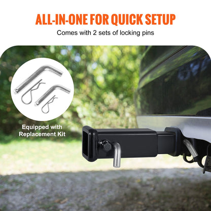 VEVOR Trailer Hitch Extender, Fits for 2" Receiver Hitch Adapter, Trailer Hitch Extension Tube Extender, 7" Extension Length, 4000 lbs Towing Capacity, Hitch Pins, Clips, Bolt and Nut Included, Black