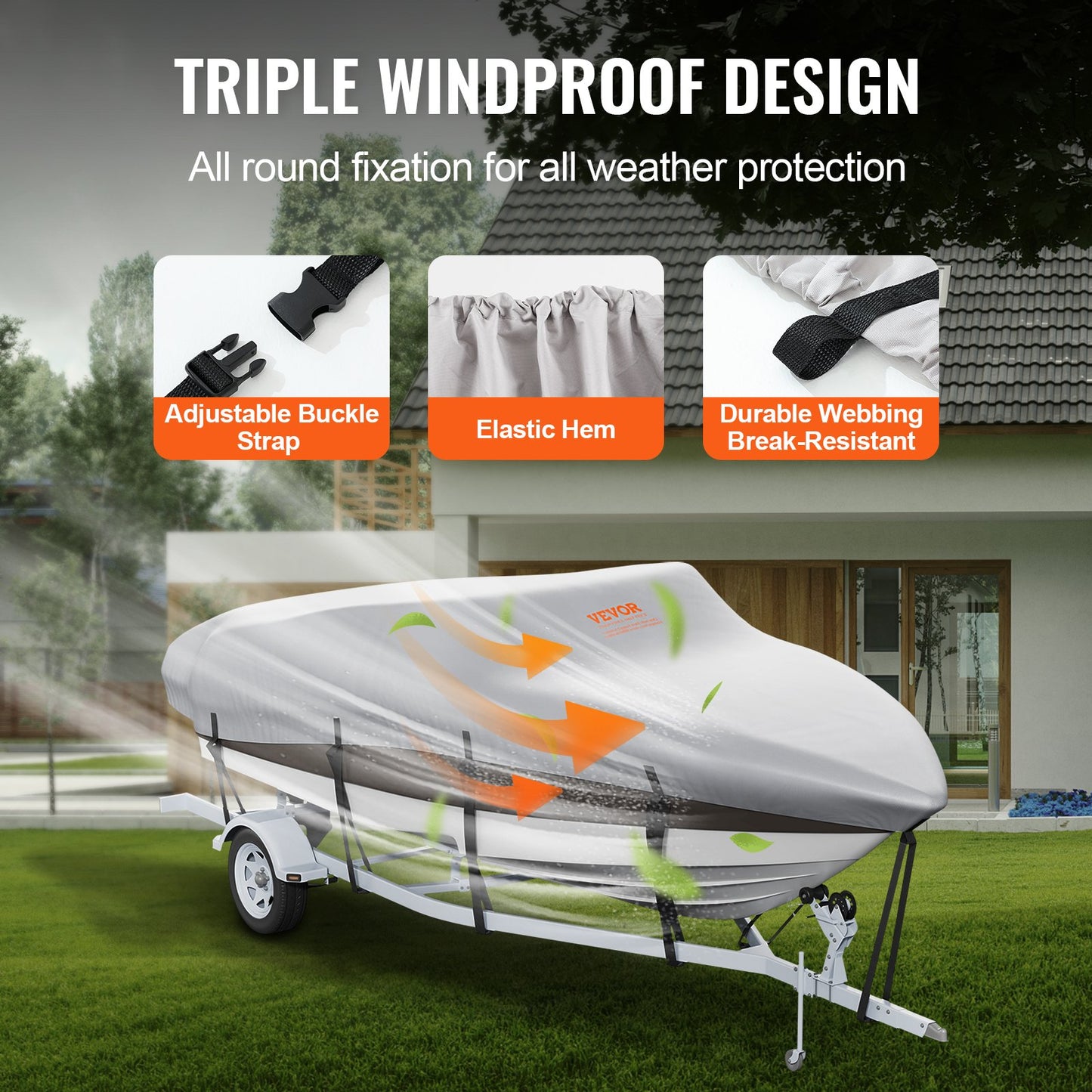 VEVOR Boat Cover 600D Waterproof 16-18.5 ft Boat Cover V-Hull Tri-Hull Runabout