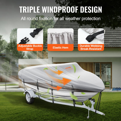 VEVOR Boat Cover 600D Waterproof 16-18.5 ft Boat Cover V-Hull Tri-Hull Runabout