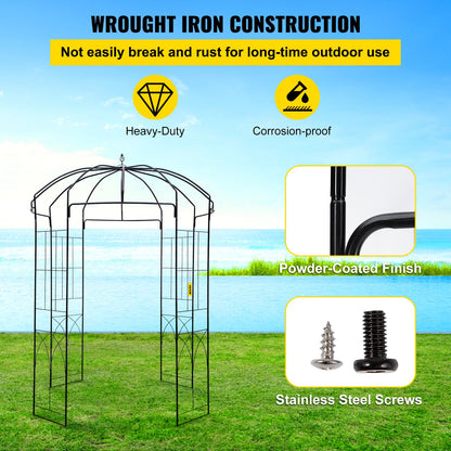 VEVOR Birdcage Shape Garden Arbor, 2.44m High, 1.59m Wide, Heavy Duty Wrought Iron Arbor, Wedding Arch Trellis for Climbing Vines in Outdoor Garden, Backyard, Lawn, Patio, Black