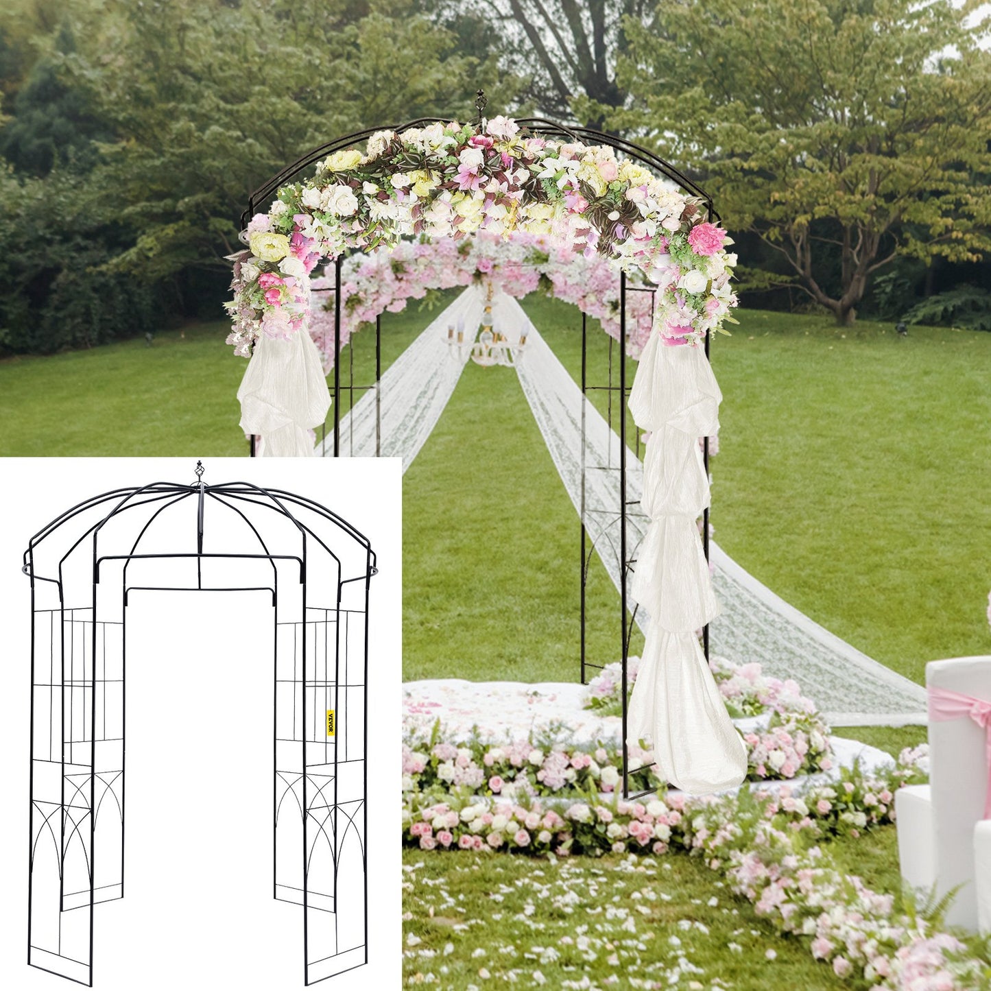 VEVOR Birdcage Shape Garden Arbor, 2.44m High, 1.59m Wide, Heavy Duty Wrought Iron Arbor, Wedding Arch Trellis for Climbing Vines in Outdoor Garden, Backyard, Lawn, Patio, Black