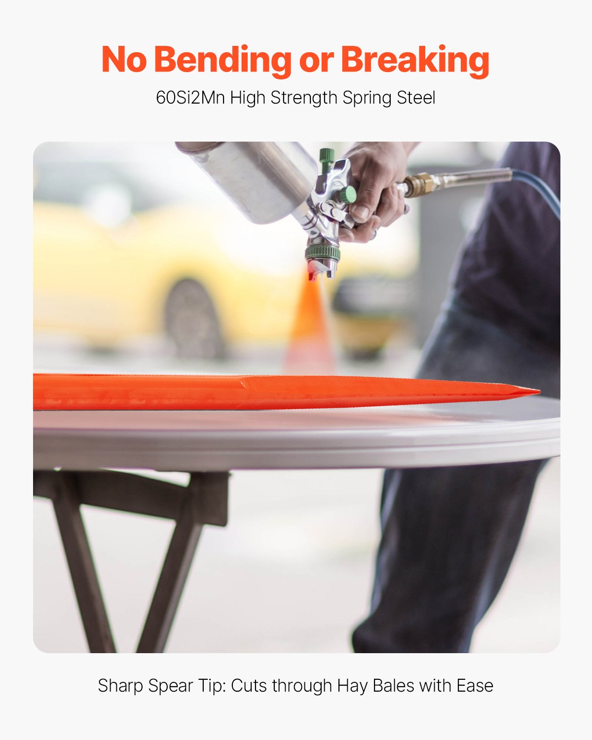 VEVOR 49" Hay Spear, Bale Spears 726kg Loading Capacity, Skid Steer Loader Tractor Attachment with 2pcs 17.5" Stabilizer Spears, Quick Attach Spike Forks