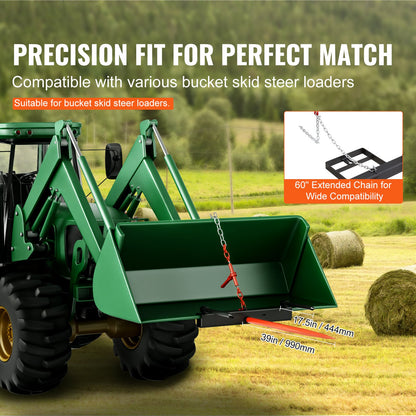 VEVOR 39" Hay Spear, Bale Spears 726kg Loading Capacity, Skid Steer Loader Tractor Bucket Attachment with 2pcs 17.5" Stabilizer Spears and 60" Chain, Quick Attach Spike Forks