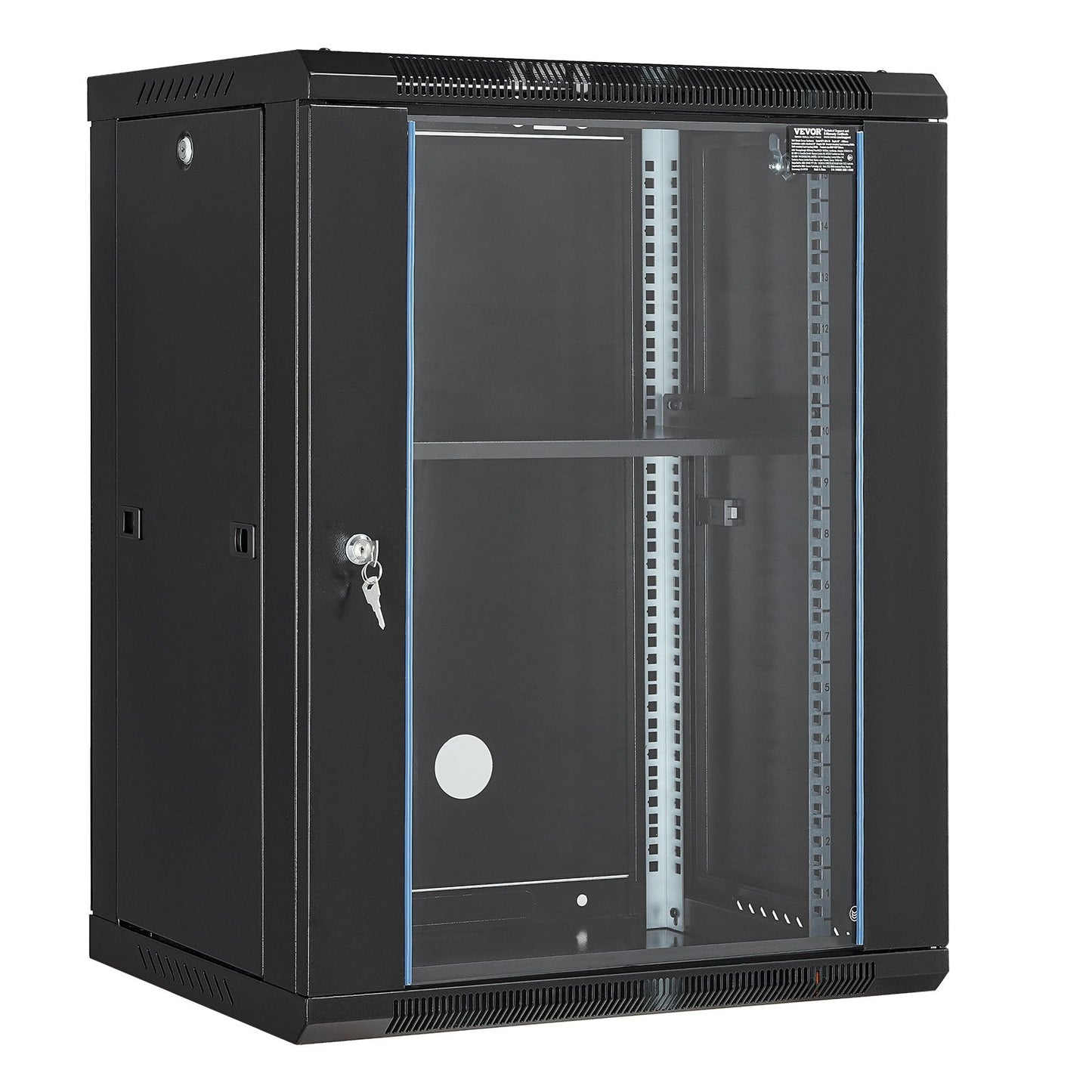 VEVOR 15U Wall Mount Network Cabinet, 226.8 kg Max. Ground Load Capacity, Server Rack Cabinet Enclosure with Locking Tempered Glass Door, Side Panels, Q235 Carbon Steel, for IT Equipment, A/V Devices