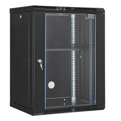 VEVOR 15U Wall Mount Network Cabinet, 226.8 kg Max. Ground Load Capacity, Server Rack Cabinet Enclosure with Locking Tempered Glass Door, Side Panels, Q235 Carbon Steel, for IT Equipment, A/V Devices