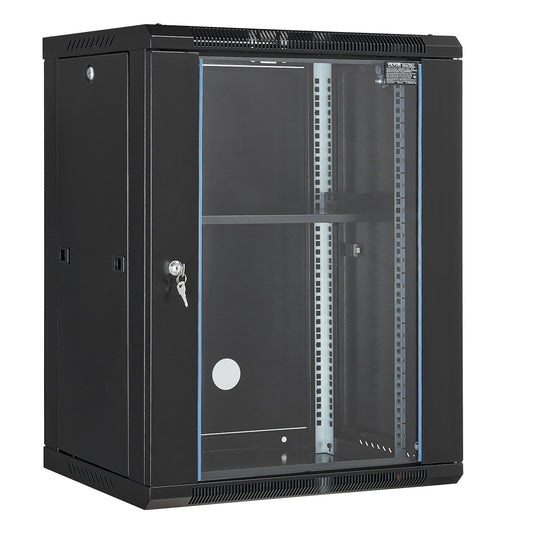 VEVOR 15U Wall Mount Network Cabinet, 226.8 kg Max. Ground Load Capacity, Server Rack Cabinet Enclosure with Locking Tempered Glass Door, Side Panels, Q235 Carbon Steel, for IT Equipment, A/V Devices