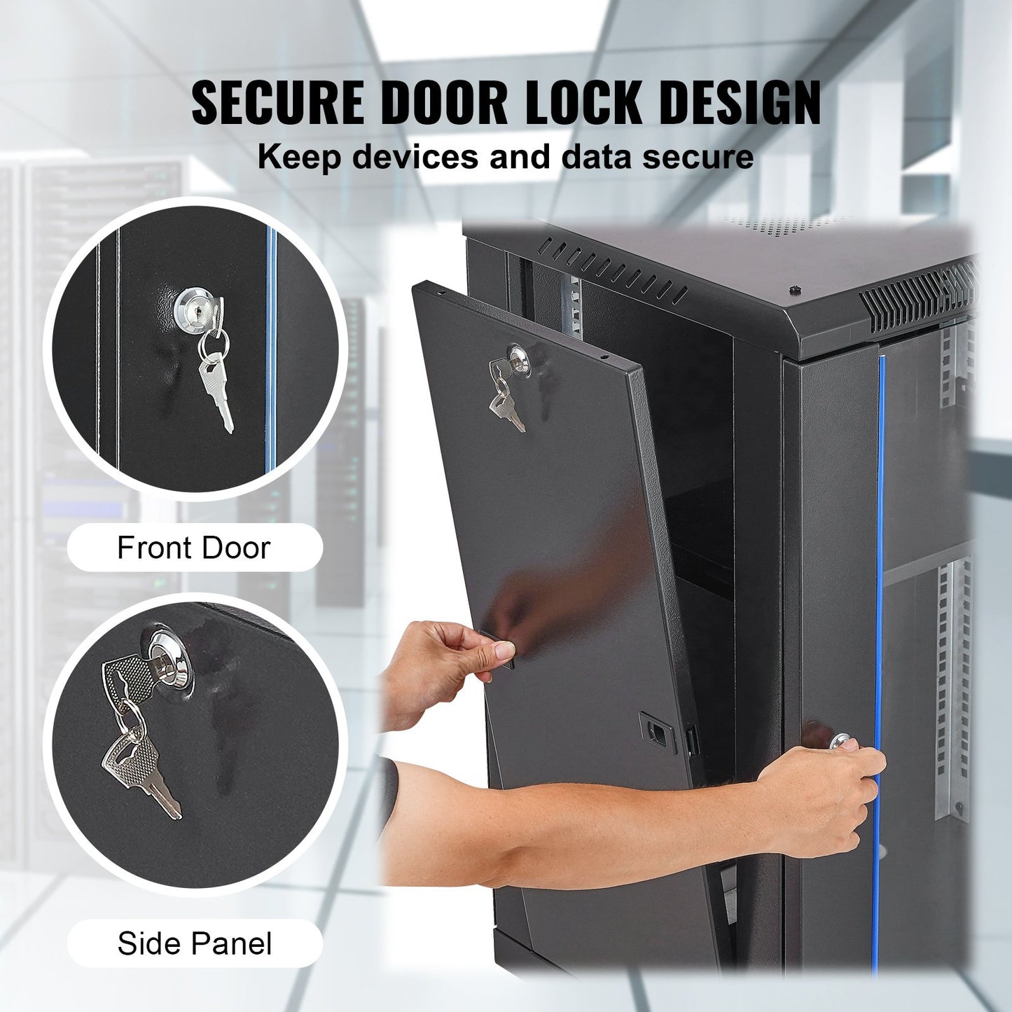 VEVOR 15U Wall Mount Network Cabinet, 226.8 kg Max. Ground Load Capacity, Server Rack Cabinet Enclosure with Locking Tempered Glass Door, Side Panels, Q235 Carbon Steel, for IT Equipment, A/V Devices