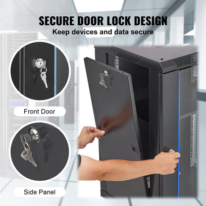 VEVOR 15U Wall Mount Network Cabinet, 226.8 kg Max. Ground Load Capacity, Server Rack Cabinet Enclosure with Locking Tempered Glass Door, Side Panels, Q235 Carbon Steel, for IT Equipment, A/V Devices