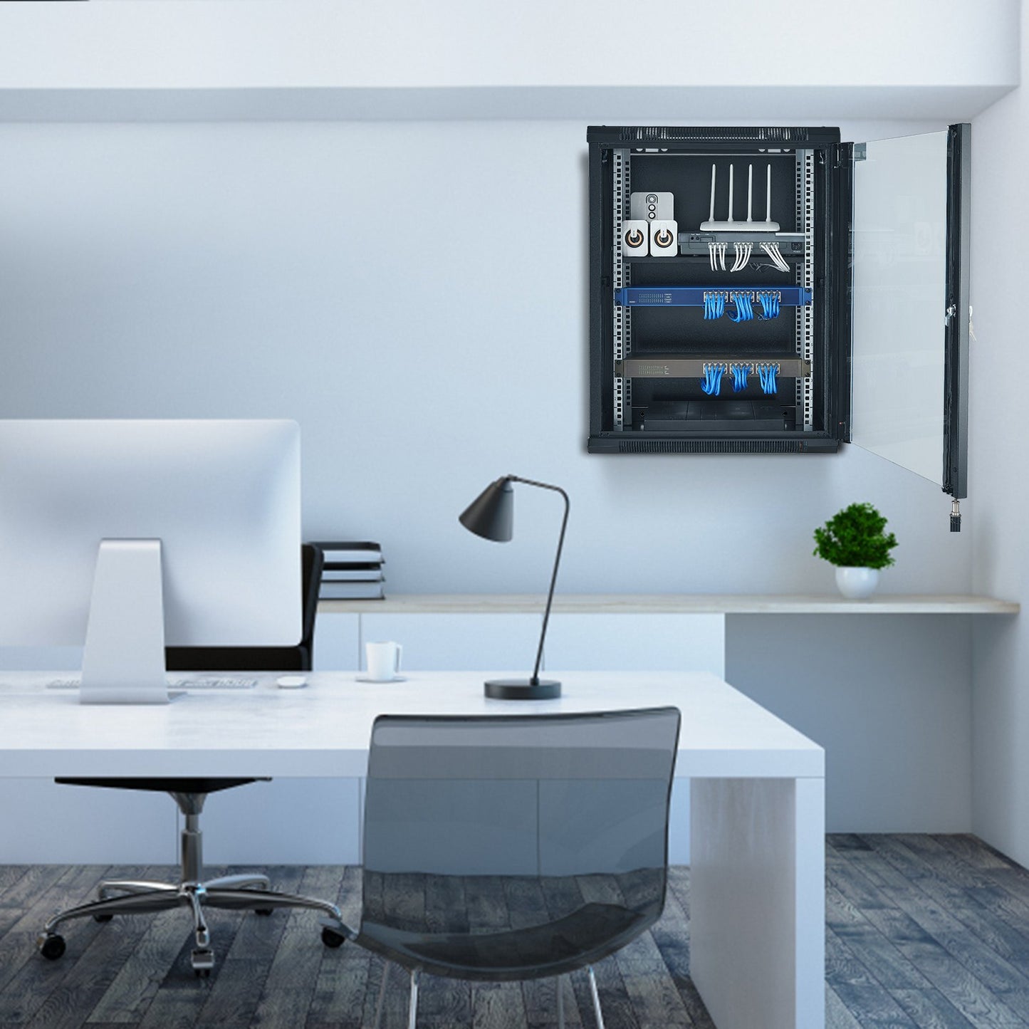 VEVOR 15U Wall Mount Network Cabinet, 226.8 kg Max. Ground Load Capacity, Server Rack Cabinet Enclosure with Locking Tempered Glass Door, Side Panels, Q235 Carbon Steel, for IT Equipment, A/V Devices