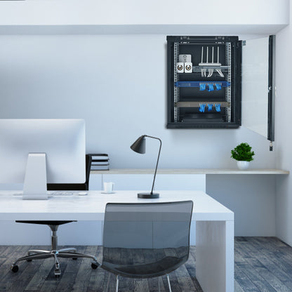 VEVOR 15U Wall Mount Network Cabinet, 226.8 kg Max. Ground Load Capacity, Server Rack Cabinet Enclosure with Locking Tempered Glass Door, Side Panels, Q235 Carbon Steel, for IT Equipment, A/V Devices