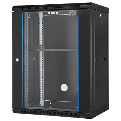 VEVOR 15U Wall Mount Network Cabinet, 226.8 kg Max. Ground Load Capacity, Server Rack Cabinet Enclosure with Locking Tempered Glass Door, Side Panels, Q235 Carbon Steel, for IT Equipment, A/V Devices