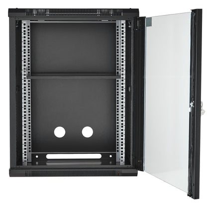 VEVOR 15U Wall Mount Network Cabinet, 226.8 kg Max. Ground Load Capacity, Server Rack Cabinet Enclosure with Locking Tempered Glass Door, Side Panels, Q235 Carbon Steel, for IT Equipment, A/V Devices
