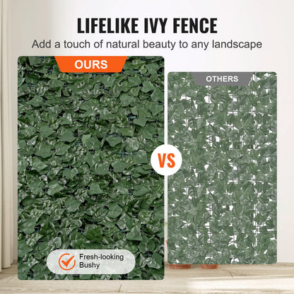 VEVOR Ivy Privacy Fence, 1830 x 2440 mm Artificial Green Wall Screen, Greenery Ivy Fence with Mesh Cloth Backing and Strengthened Joint, Faux Hedges Vine Leaf Decoration for Outdoor Garden, Yard