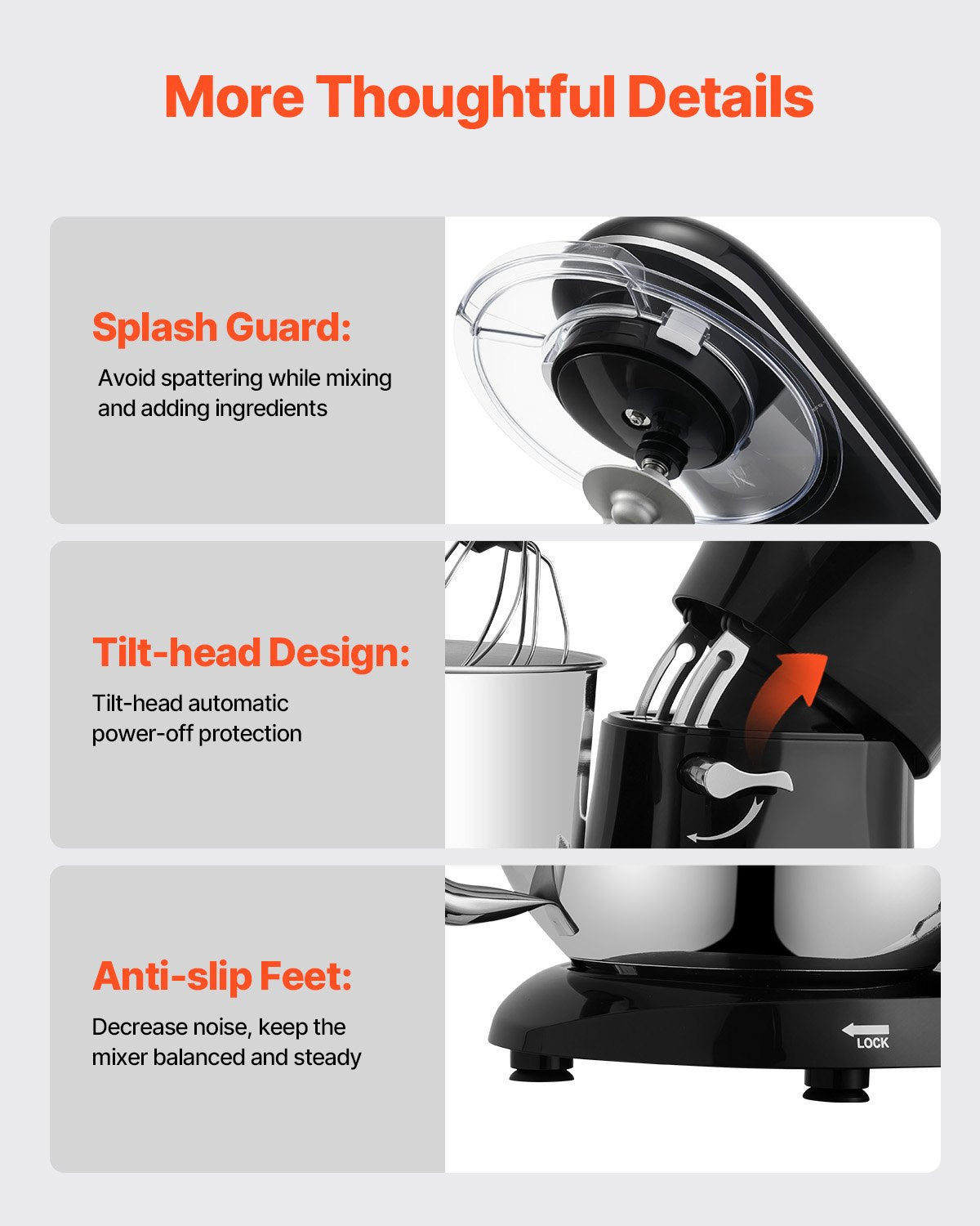 VEVOR Stand Mixer 5.68 L Electric Dough Mixer 1100W 6 + P Speeds Food Beater