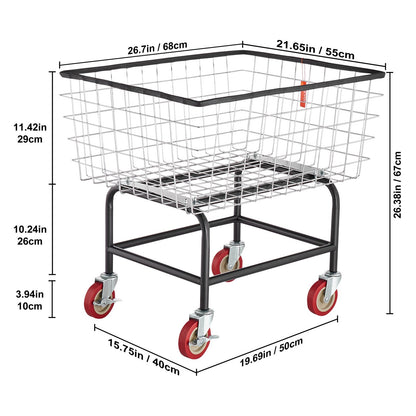 VEVOR Wire Laundry Cart Wire Laundry Basket 2.8 Bushel Heavy Duty w/ 4'' Wheels