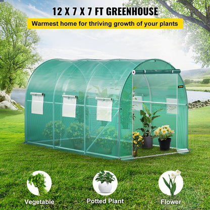 VEVOR Walk-in Tunnel Greenhouse Galvanized Frame & Waterproof Cover 12x7x7 ft