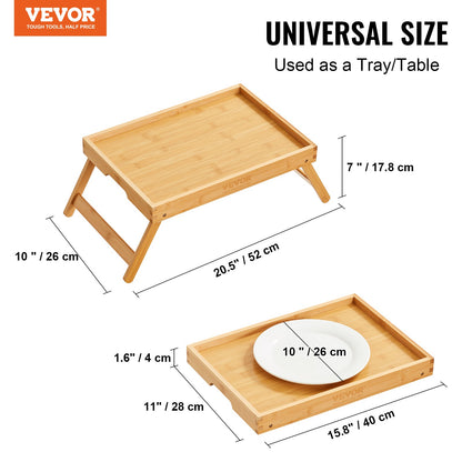 VEVOR Bed Tray Table with Foldable Legs, Bamboo Breakfast Tray for Sofa, Bed, Eating, Snacking, and Working, Folding Serving Laptop Desk Tray, Portable Food Snack Platter for Picnic, 40x28 cm