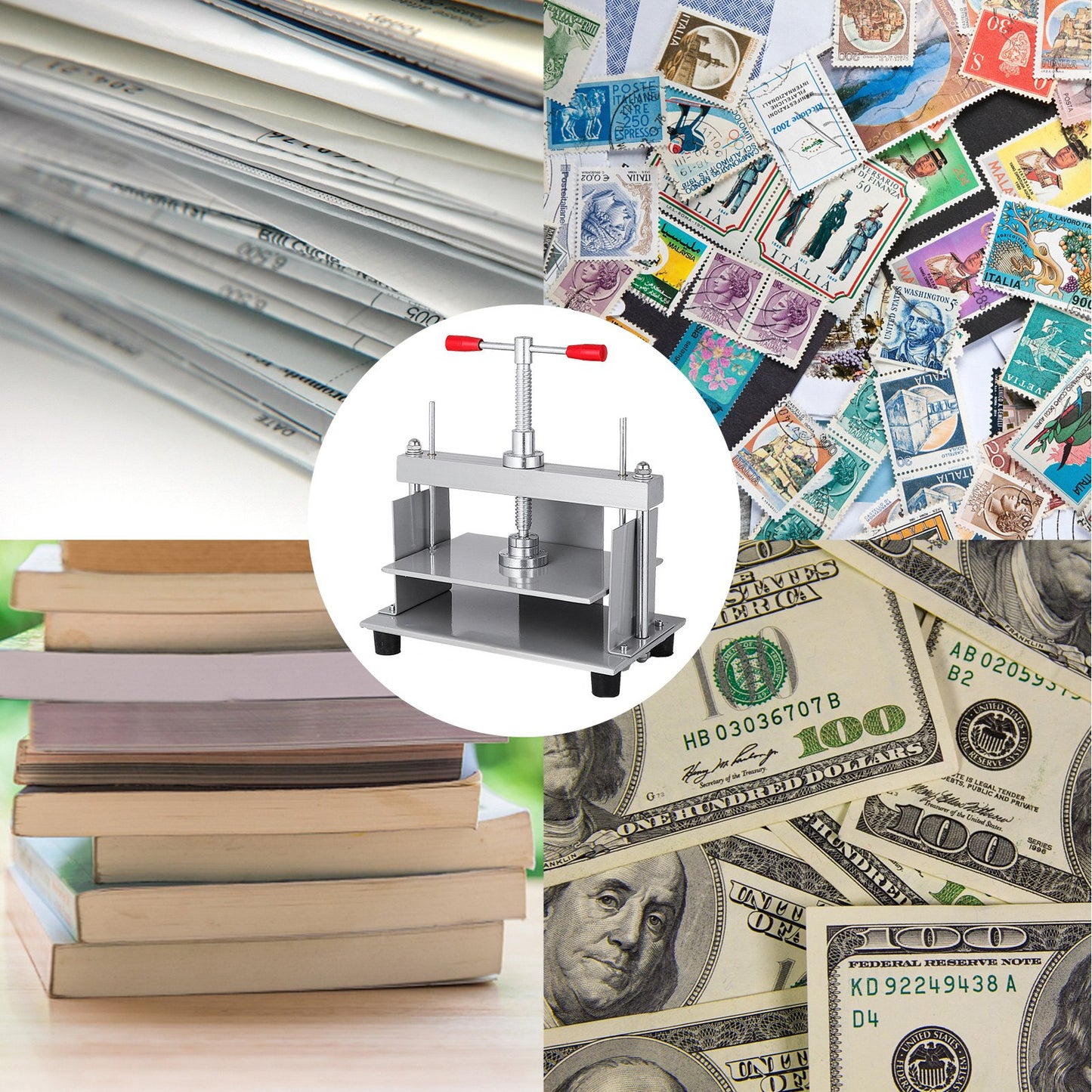 VEVOR Manual Paper Press Machine, 12x8.6 inch for A4 Sized Papers Flatting Machine, 10cm Thickness Steel Frame Manual Flat Paper Press Machine, Papermaking Book Press