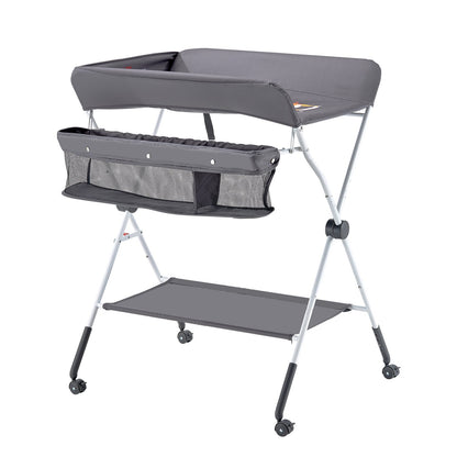 VEVOR Baby Changing Table, Foldable Diaper Change Station with Side Basket, Adjustable Height Portable Changing Table with Lockable Wheels, Multi-Functional Storage Organizer Nursery, Dark Gray