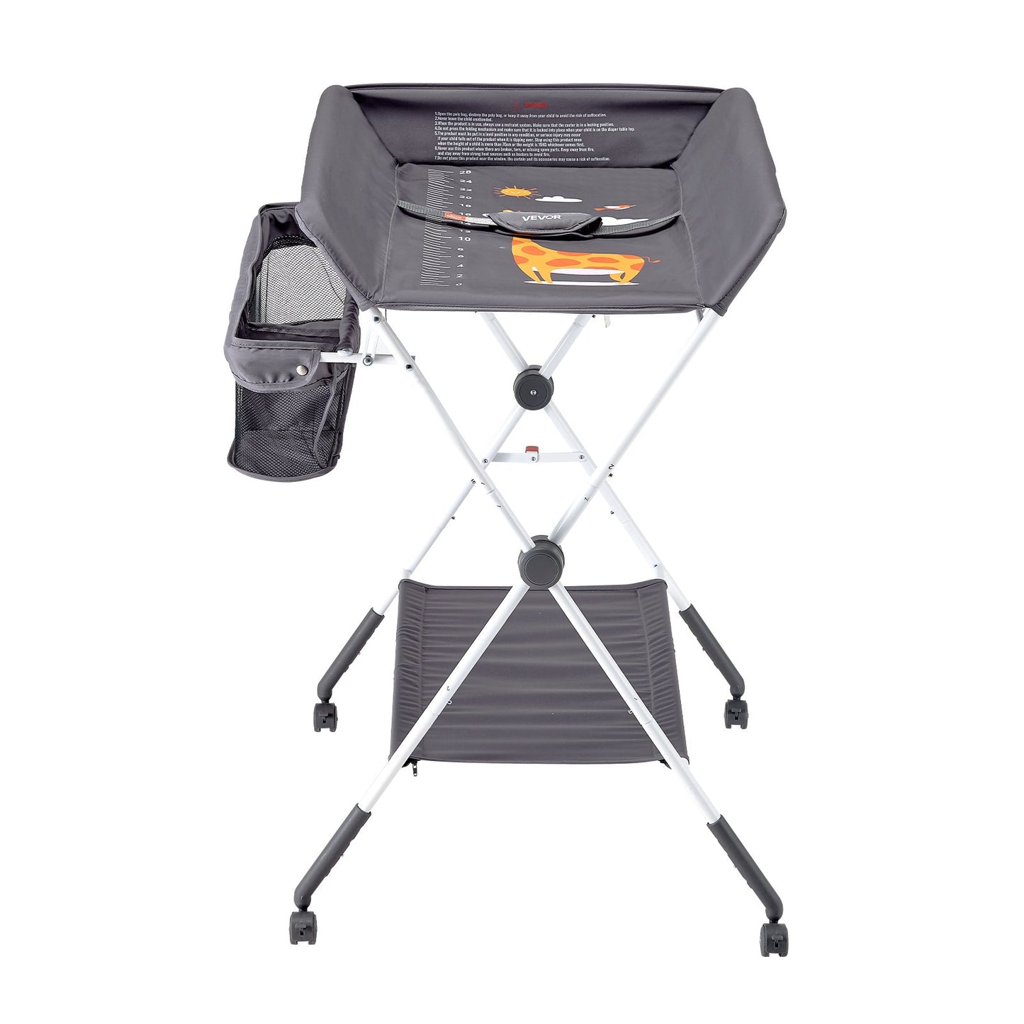 VEVOR Baby Changing Table, Foldable Diaper Change Station with Side Basket, Adjustable Height Portable Changing Table with Lockable Wheels, Multi-Functional Storage Organizer Nursery, Dark Gray