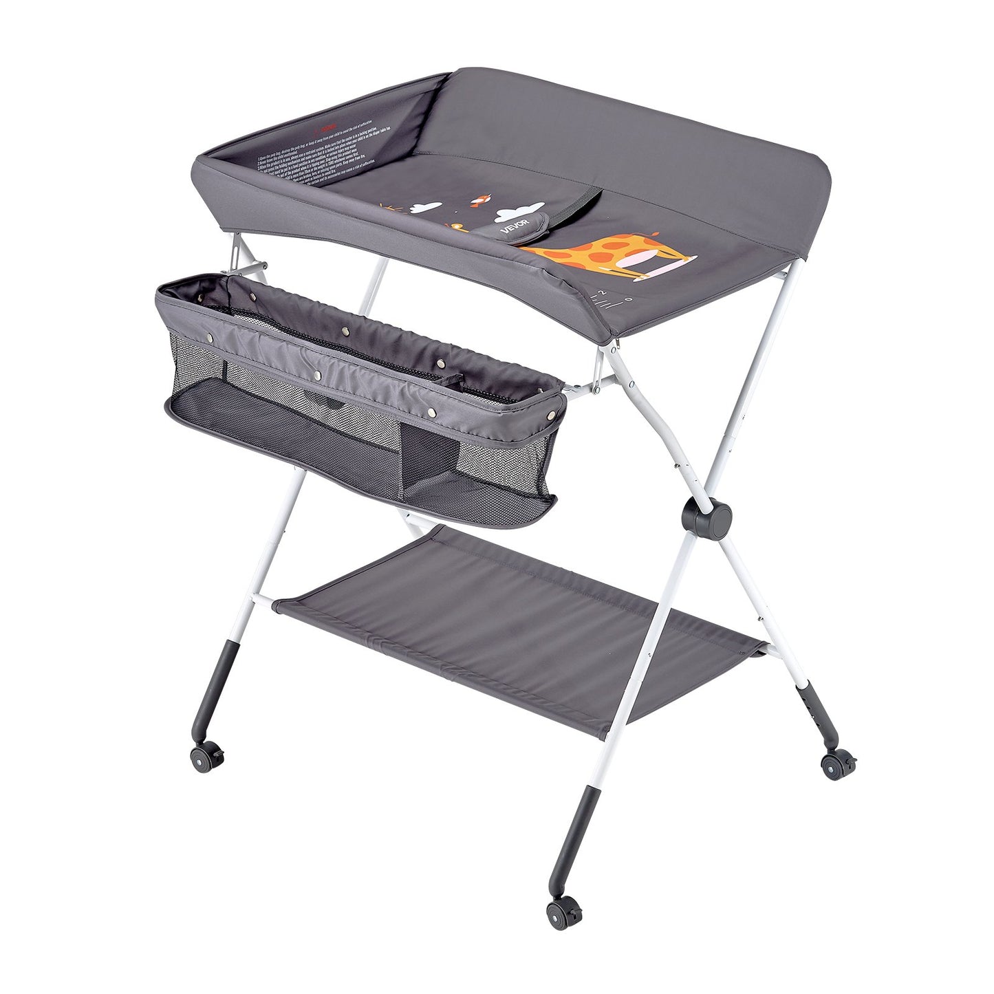 VEVOR Baby Changing Table, Foldable Diaper Change Station with Side Basket, Adjustable Height Portable Changing Table with Lockable Wheels, Multi-Functional Storage Organizer Nursery, Dark Gray