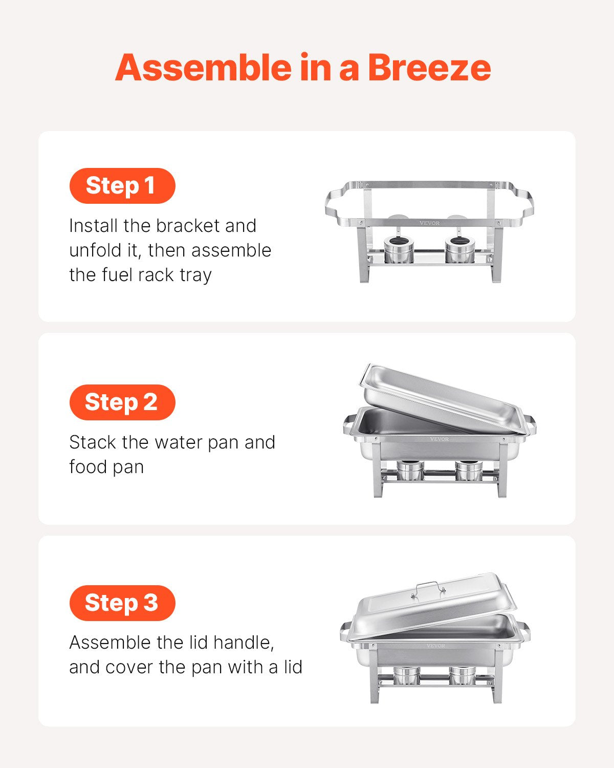 VEVOR 8 Qt 4 Pack Rectangle Chafing Dish Buffet Set Fullsize Pan Stainless Steel