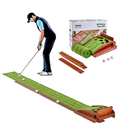VEVOR Golf Putting Mat, 5 Hole Indoor Golf Putting Green, Wrinkle-Free Golf Training Aid, Mini Golf Set  with Auto-Ball Return, Alignment Guide, 3 Ball, Wood Base, Game Practice Gift for Home Offic