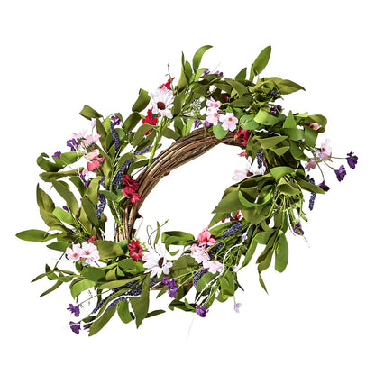 VEVOR Artificial Decorative Wreath 55.88 cm Pink Green with Daisies Year Round