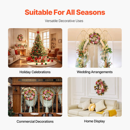 VEVOR Artificial Decorative Wreath 48.26 cm Pink Peonies Hydrangeas Year Round