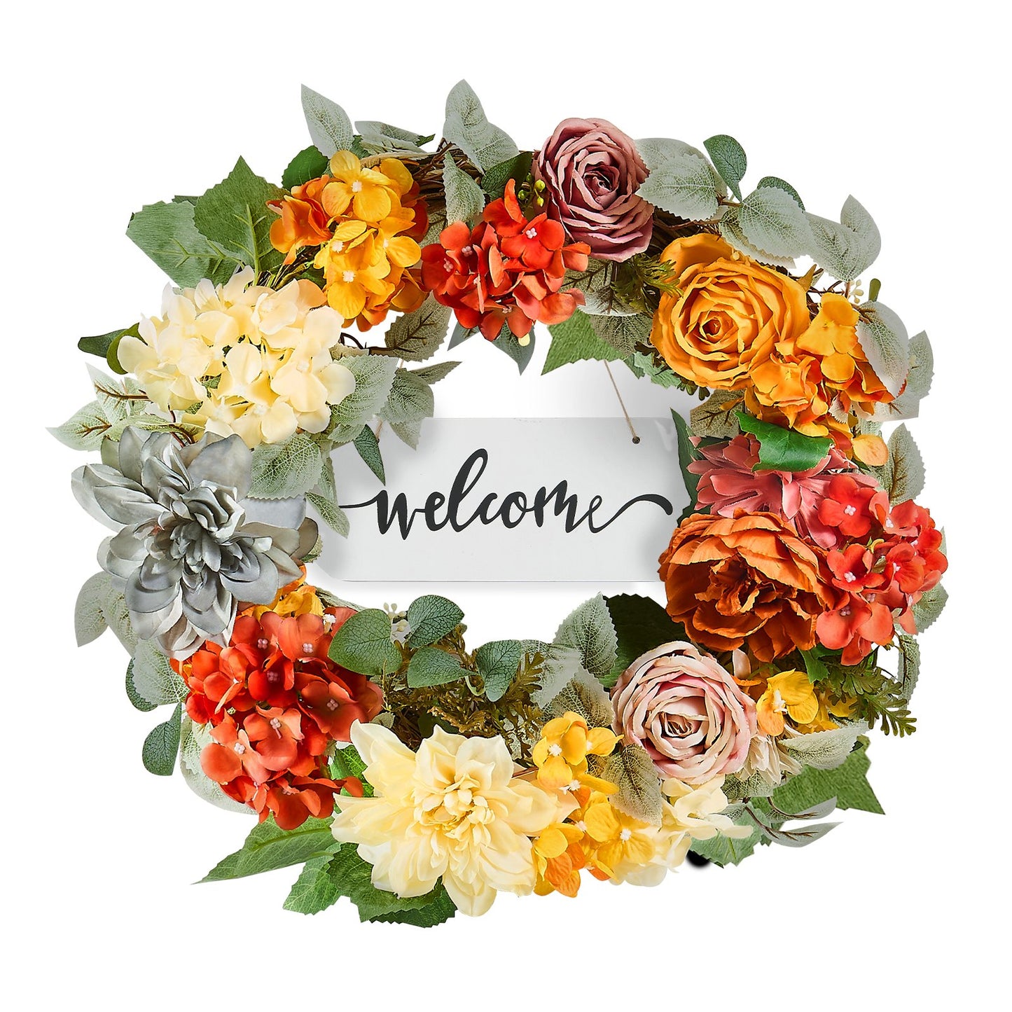 VEVOR Artificial Decorative Wreath 60.96 cm Red Orange Yellow Hydrangeas Roses