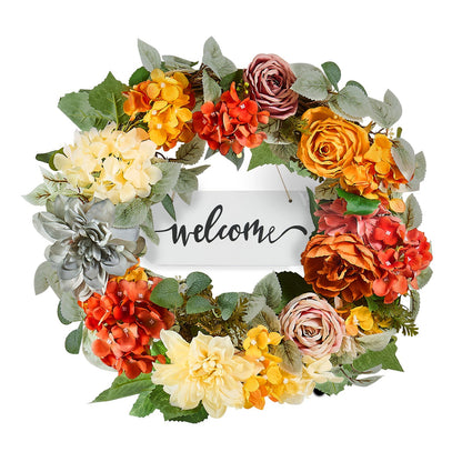 VEVOR Artificial Decorative Wreath 60.96 cm Red Orange Yellow Hydrangeas Roses