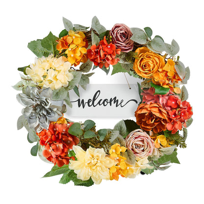 VEVOR Artificial Decorative Wreath 60.96 cm Red Orange Yellow Hydrangeas Roses