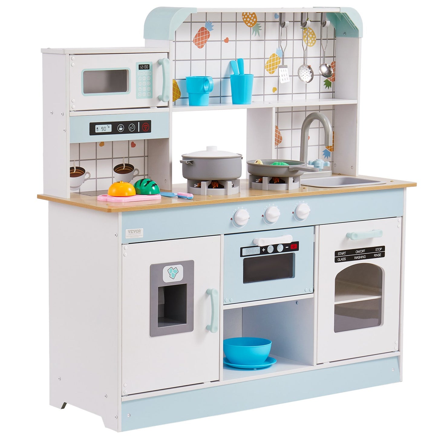 VEVOR Kitchen Playset Kids Pretend Cooking Play Toy 24 Piece Accessories White