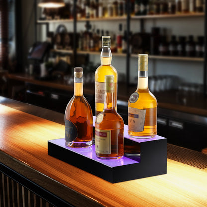 VEVOR LED Lighted Liquor Bottle Display, 2 Tiers 16 Inch Commercial Illuminated Home Bar Shelf, 2 Steps Whiskey Rack Stand, Acrylic Drink Shelves with RF Remote & App Control, and Multicolor lighting