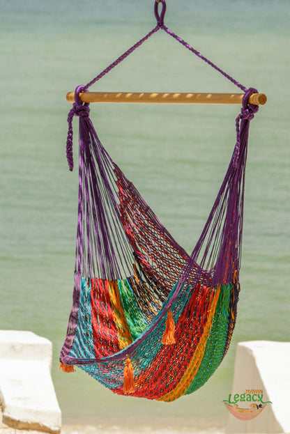 Mayan Legacy Extra Large Outdoor Cotton Mexican Hammock Chair in Colorina Colour