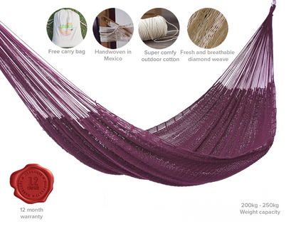 Outdoor undercover cotton Mayan Legacy hammock King size Maroon