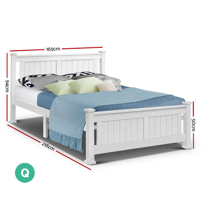 Artiss Bed Frame Queen Size Wooden White RIO