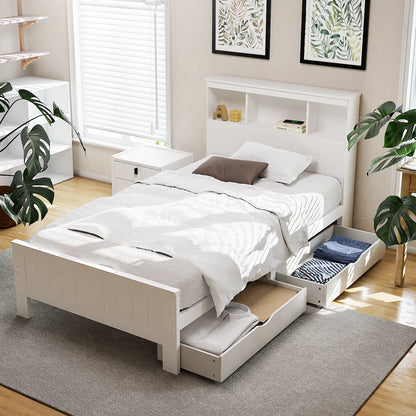 Artiss Bed Frame King Single Size Wooden with 2 Storage Drawers White