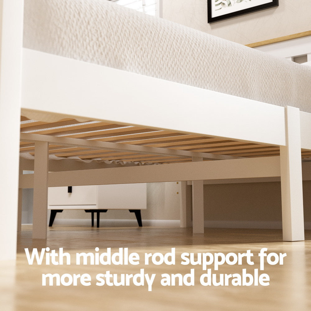 Artiss Bed Frame Double Size Wooden Platform with 2 Storage Drawers White PONY