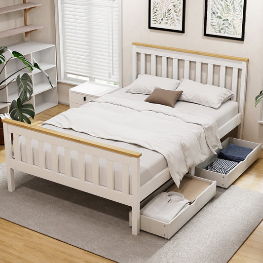 Artiss Bed Frame Double Size Wooden Platform with 2 Storage Drawers White PONY