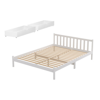 Artiss Bed Frame Queen Size Wooden Platform with 2 Storage Drawers White