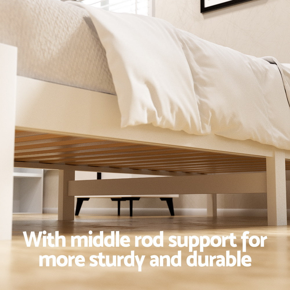 Artiss Bed Frame Single Size Wooden Platform with 2 Storage Drawers White SOFIE