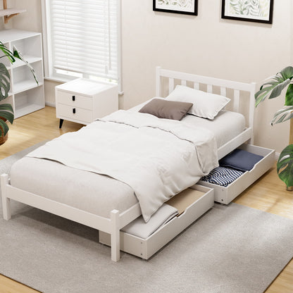 Artiss Bed Frame Single Size Wooden Platform with 2 Storage Drawers White SOFIE