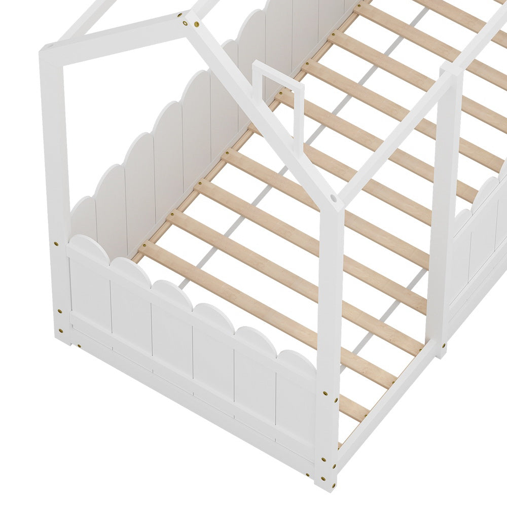 Artiss Bed Frame Wooden Kids House Single Frame White KORI