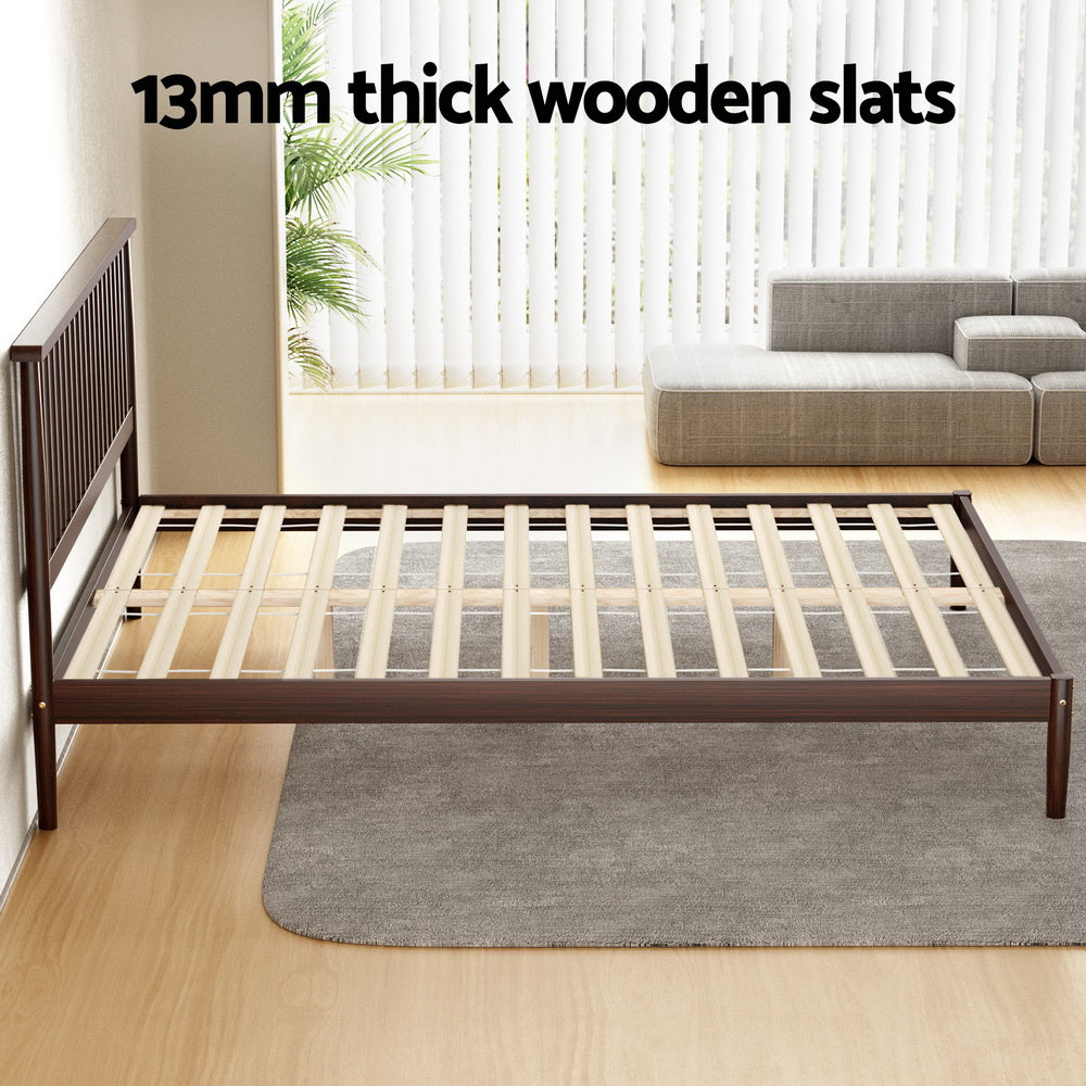 Artiss Bed Frame Double Size Wooden Base Mattress Platform Timber Walnut VISE