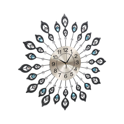 Artiss 60cm Wall Clock Large 3D Peacock Crystal Silver