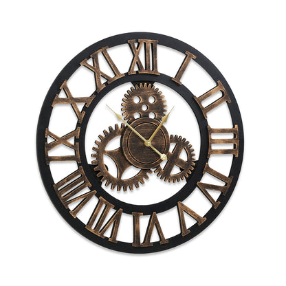 Artiss 60cm Wall Clock Large Retro Roman Numerals Brown