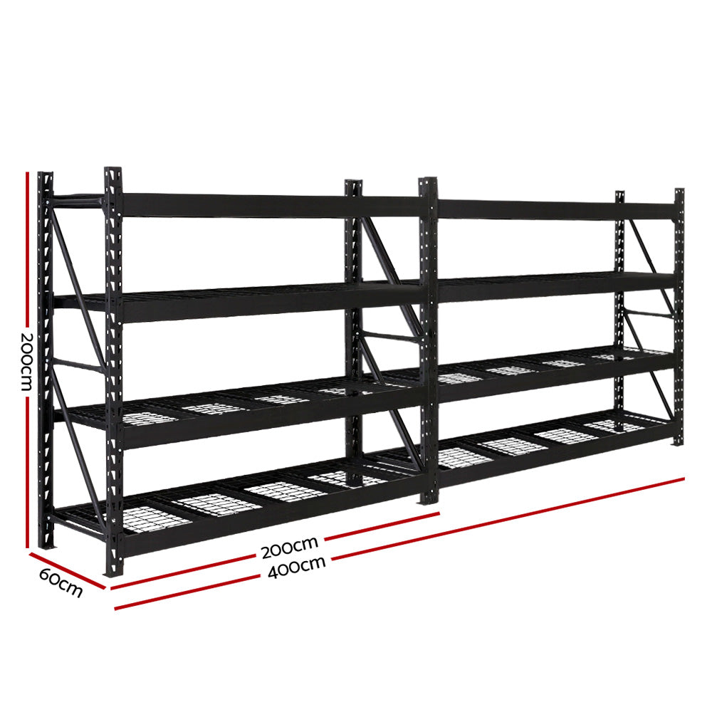 Giantz 4Mx2M Garage Shelving Warehouse Rack Pallet Racking Storage Shelve Black