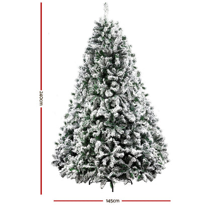 Jingle Jollys Christmas Tree 2.4M Xmas Tree Decorations Snow Flocked 1500 Tips